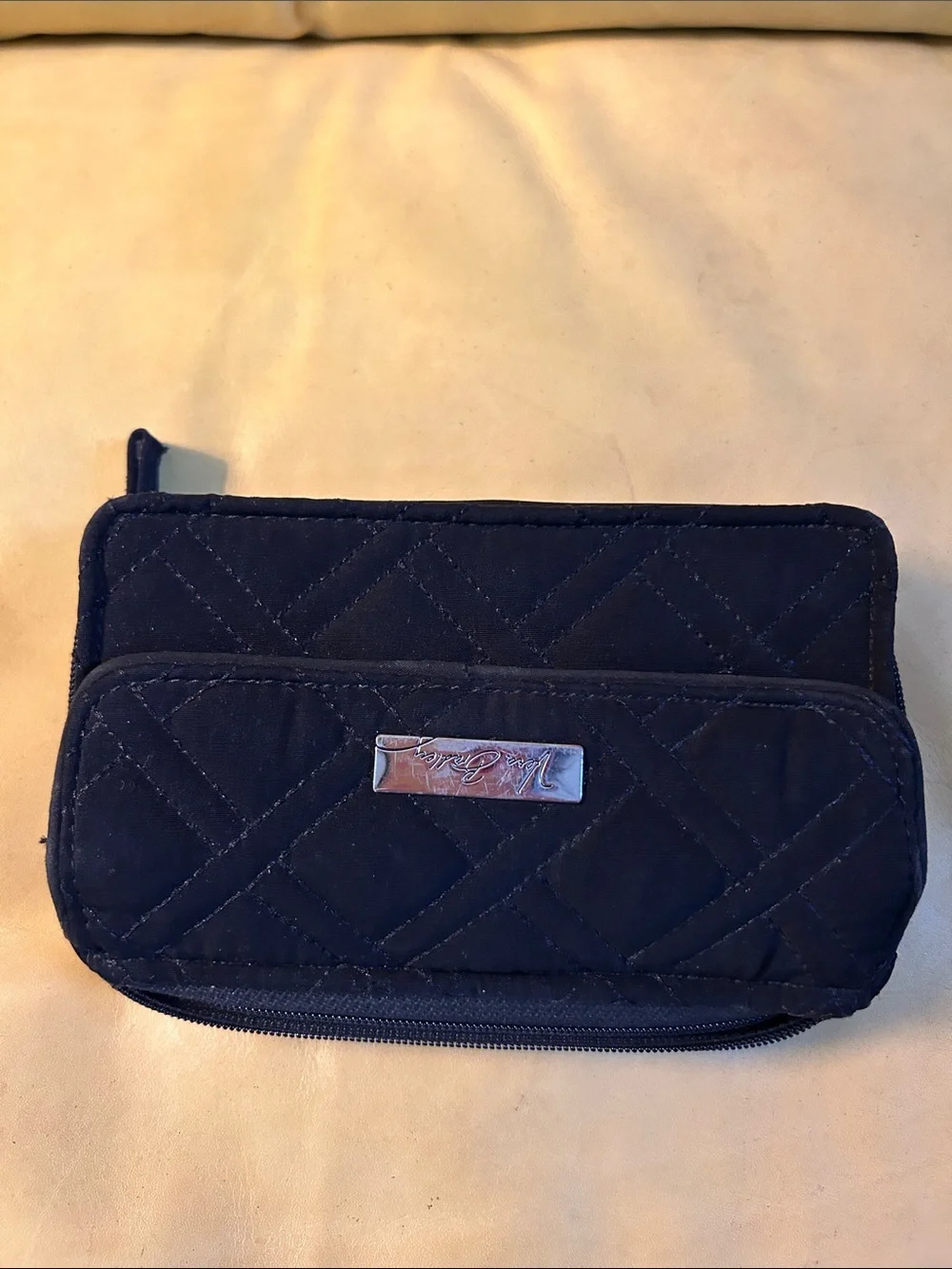 Vera Bradley Black Quilted Zip Wallet with Metal Plaque